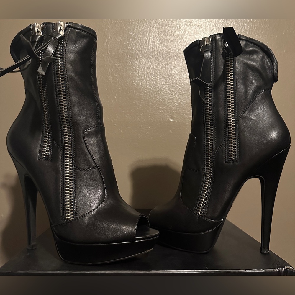 Sexy Genuine Leather Black Stiletto Heeled Boots- Goth, Biker, dancer, rare